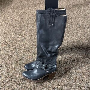 Black Leather Frye Knee-High Slouchy Boots